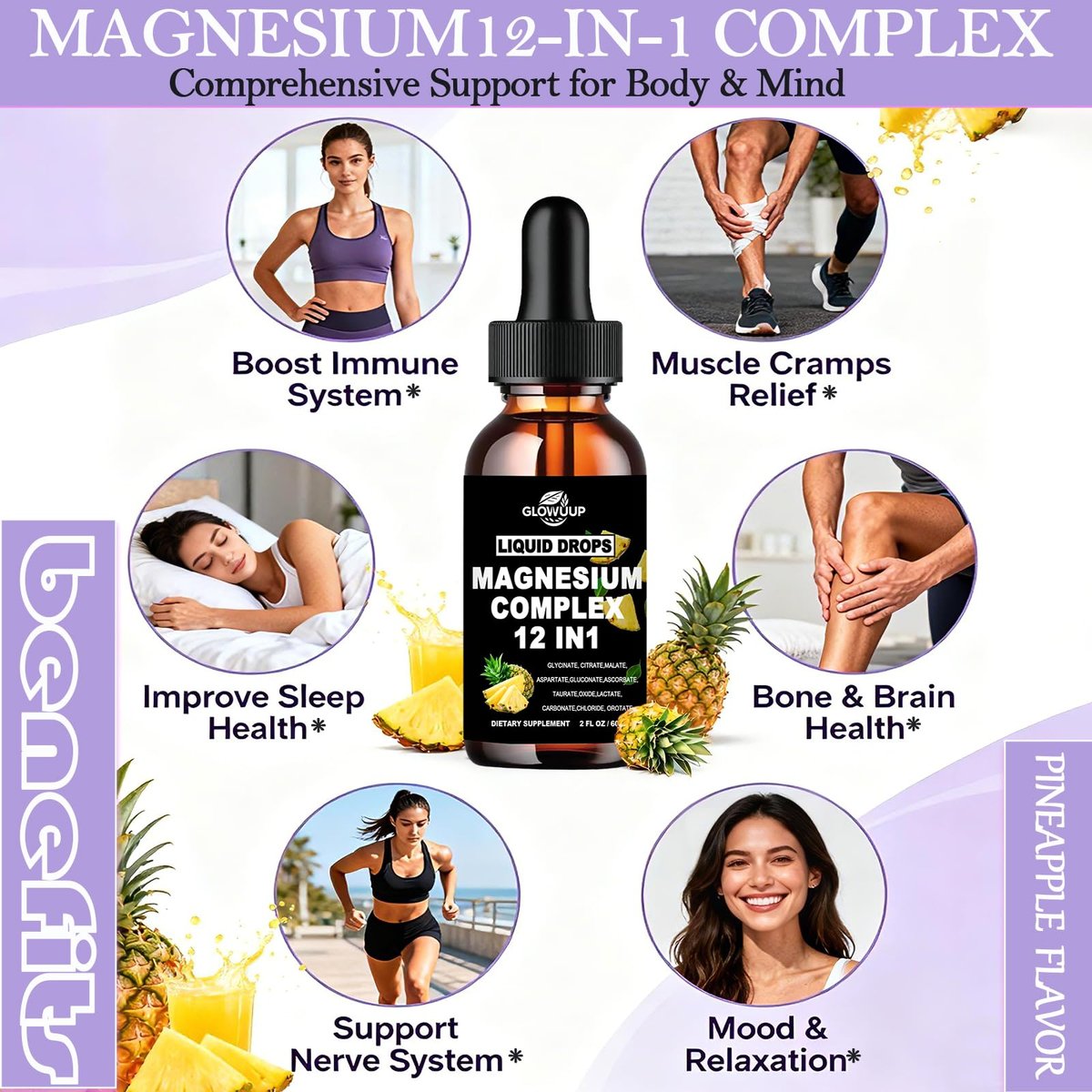 Magnesium 12 in 1 Complex 1000mg Supplement for Women & Men, High Absorption Liquid Magnesium W/Glycinate Citrate Malate Taurate Oxide Aspartate Orotate, Calm Magnesium for Sleep Muscle Heart Support - görsel 5