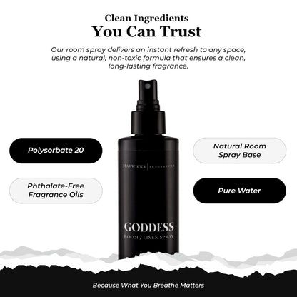 Mavwicks Fragrances - (Goddess) Linen & Room Spray (8oz) – Bedroom & Home Fragrance Mist, Long-Lasting Freshness To Brighten Up Your Space, Fabric & Air Freshener, Aromatherapy Scent Spray