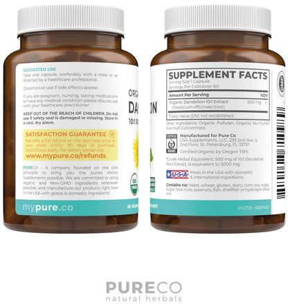 USDA Organic Dandelion Root Extract - High – Count: 120 Capsules per bottle – Image 7