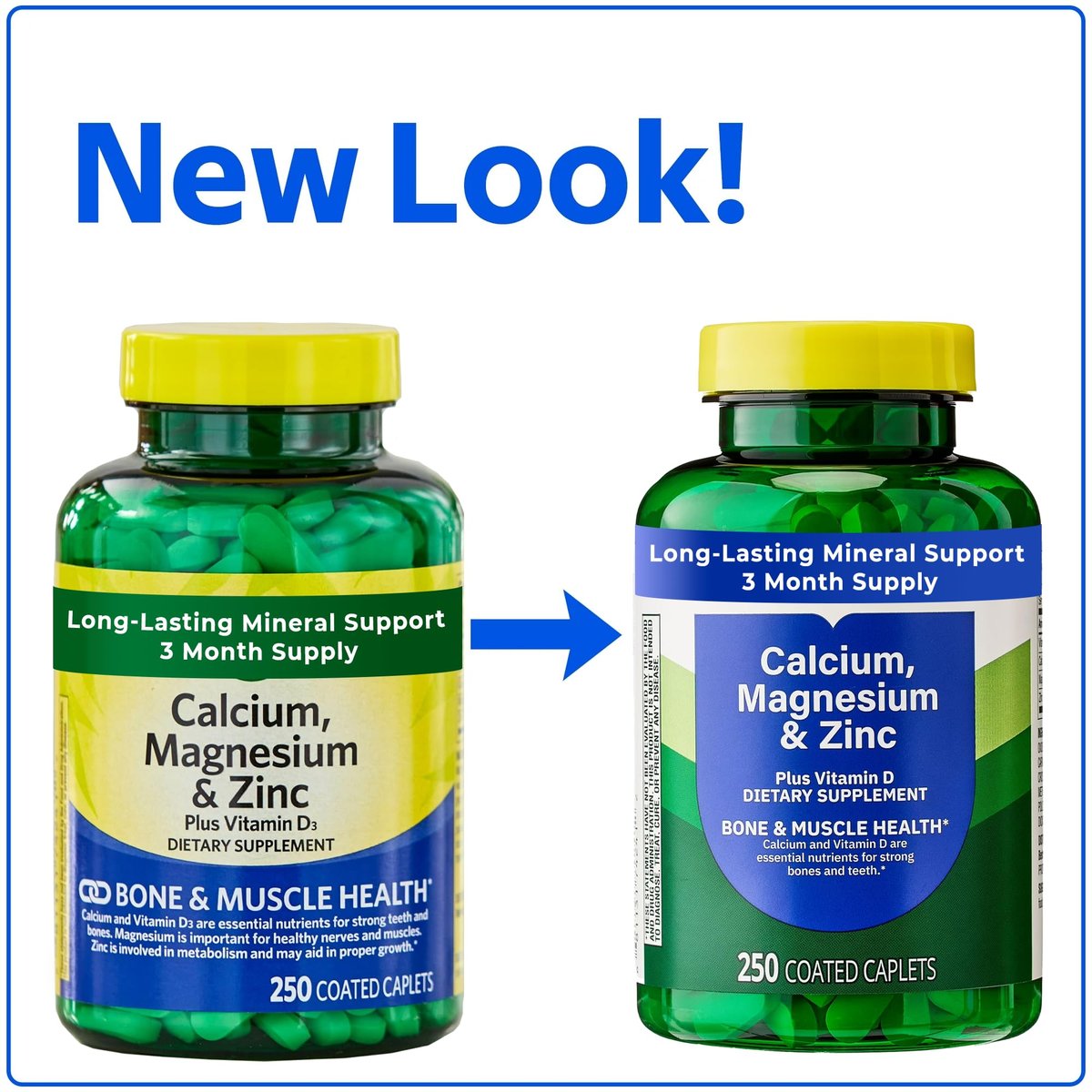 Calcium, Magnesium & Zinc Plus Vitamin D3 – 250 Coated Caplets (Nearly 3-Month Supply) – Bone, Muscle & Immune Support – 1000 mg Calcium, 400 mg Magnesium, 15 mg Zinc, 600 IU D3 – Gluten Free - görsel 1