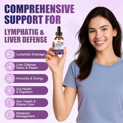 Liposomal Lymphatic Drainage Drops, 26 in 1 Liver Cleanse Detox & Repair with Milk Thistle, Echinacea, Glutathione, Vitamins, Lymph-Liver Cleanse, Gut & Metabolic Health - Strawberry Flavor, 2 Fl Oz