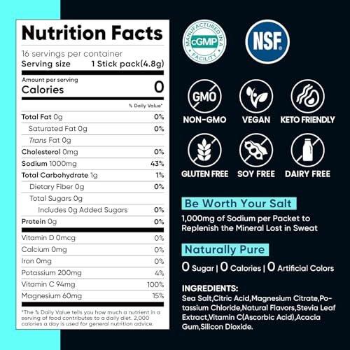 Venture Pal High Sodium Electrolyte Powder Packets | Sugar Free Hydration Drink Mix with Sodium, Potassium, Magnesium & Vitamins | Zero Calorie | Keto, Vegan & Paleo Friendly | 30 Sticks - görsel 13
