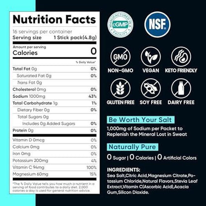 Venture Pal High Sodium Electrolyte Powder Packets | Sugar Free Hydration Drink Mix with Sodium, Potassium, Magnesium & Vitamins | Zero Calorie | Keto, Vegan & Paleo Friendly | 30 Sticks
