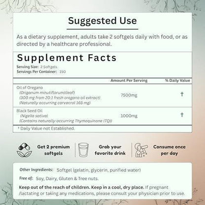 NutraVora Oil of Oregano with Black Seed Oil Capsules – Natural Immune & Respiratory Support Supplement – High Potency with Carvacrol & Thymoquinone – Non-GMO, Gluten-Free, Lab Tested – 300 Softgels