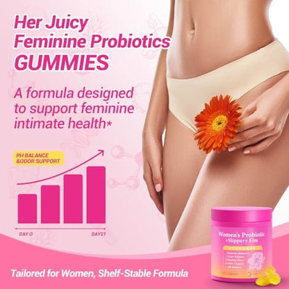 Yooloks Her Juicy Feminine Probiotics Gummies – Premium Feminine Balance Gummies with Slippery Elm for Women's pH Balance, Healthy Odor, Flora and Immune Support – 30-Day Supply