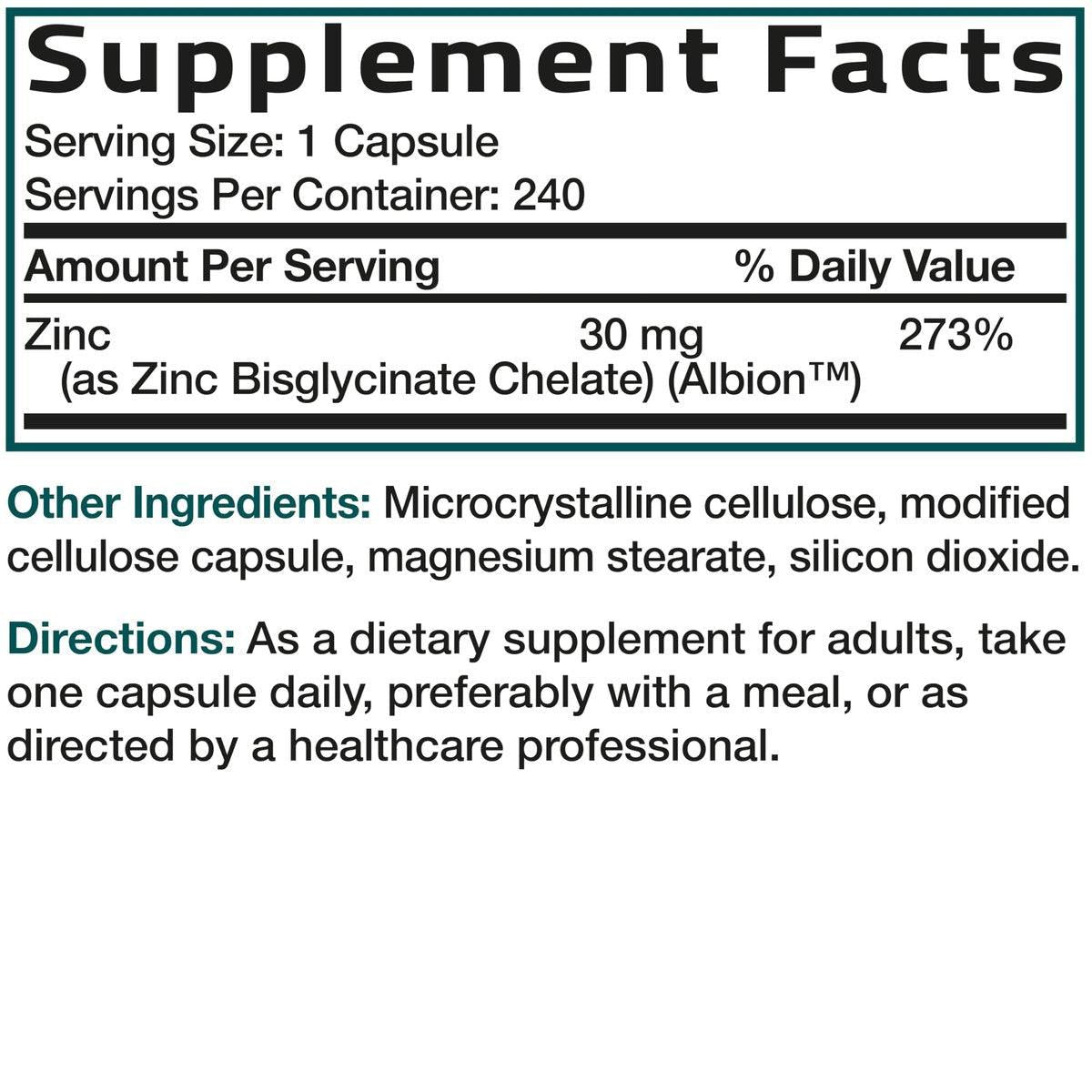 Bronson Zinc Glycinate 30mg Chelated Superior Absorption 100% Chelated Formula Non-GMO, 240 Vegetarian Capsules - görsel 11