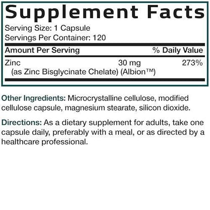 Bronson Zinc Glycinate 30mg Chelated Superior Absorption 100% Chelated Formula Non-GMO, 240 Vegetarian Capsules