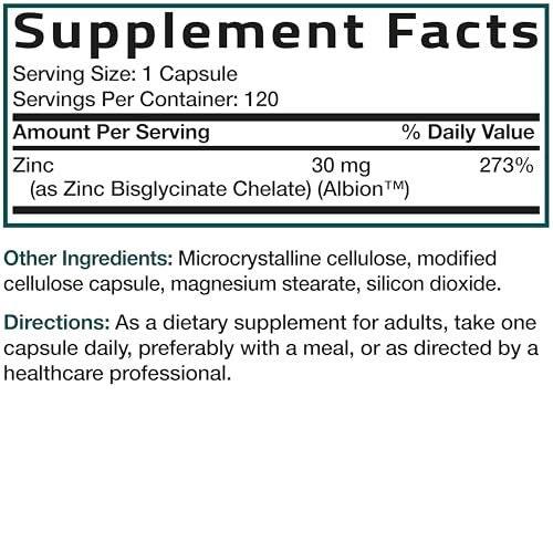 Bronson Zinc Glycinate 30mg Chelated Superior Absorption 100% Chelated Formula Non-GMO, 240 Vegetarian Capsules - görsel 8