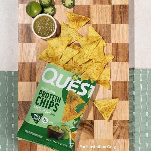 Quest Nutrition Tortilla Style Protein Chips, Salsa Verde, 19g of Protein, 4g Net Carbs, Gluten Free, 1.1 Ounce (Pack of 12) - görsel 8