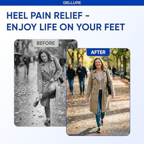 Pro-Grade Heel Cups for Achilles Tendonitis & Plantar Fasciitis with Fabric Top, Dual-Zone Shock Absorption, Reinforced U-Shape Gel Frame, Non-Slip Cushion Inserts - 2-Pack, for Men & Women - görsel 10
