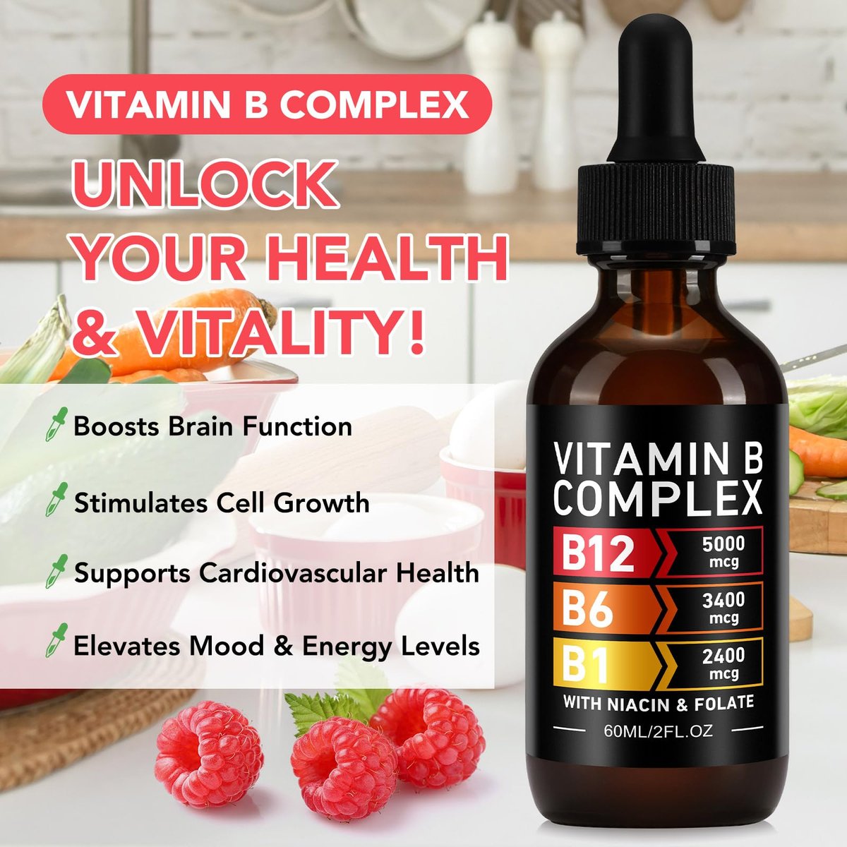 VOGSIG Vitamin B Complex, Organic B Complex Vitamins for Women, Vitamin B Complex Liquid, Vitamin B12 Methylcobalamin,b6,B1,B9 for Metabolic Health Support, Vegan, Non-GMO, Gluten Free (1) - görsel 5