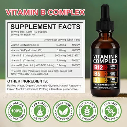 VOGSIG Vitamin B Complex, Organic B Complex Vitamins for Women, Vitamin B Complex Liquid, Vitamin B12 Methylcobalamin,b6,B1,B9 for Metabolic Health Support, Vegan, Non-GMO, Gluten Free (1)