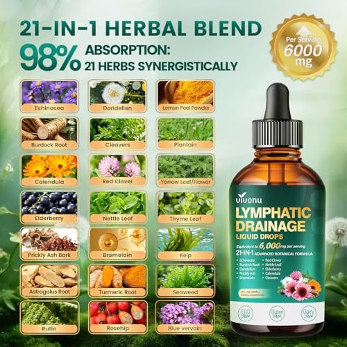 21-in-1 Lymphatic Drainage Drops for Liposomal, Immune & Lymph System Support Supplement for Women & Men with Echinacea, Dandelion, Burdock, Bromelain, Calendula, Turmeric & More, 2 FL OZ - görsel 8