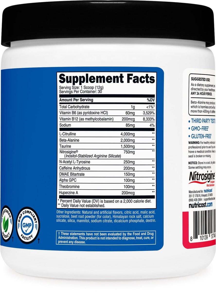 Nutricost Pre-Workout Powder (Strawberry Margarita) 30 Servings - GMO-Free, Gluten-Free, Vegetarian - görsel 2