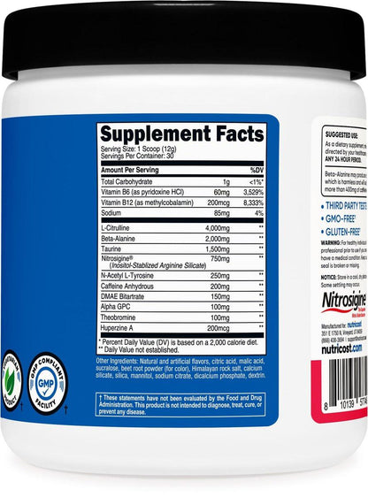 Nutricost Pre-Workout Powder (Strawberry Margarita) 30 Servings - GMO-Free, Gluten-Free, Vegetarian