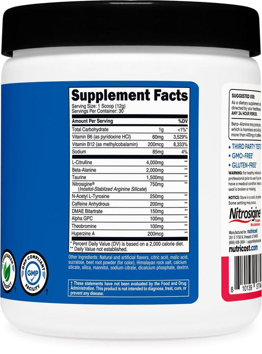 Nutricost Pre-Workout Powder (Strawberry Margarita) 30 Servings - GMO-Free, Gluten-Free, Vegetarian
