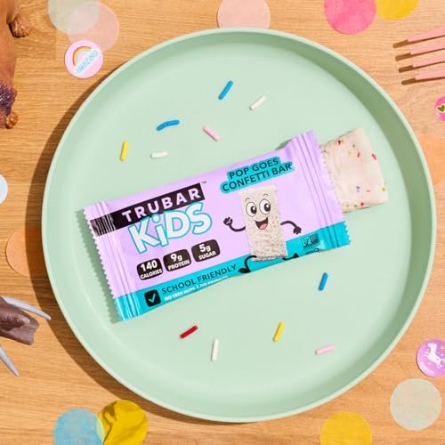 TRUBAR Kids Protein Bars, Pop Goes Confetti, Plant Based Protein, Gluten Free School-Friendly Snacks for Lunchboxes, Tree Nut and Peanut Free, Low Sugar, Healthy On the Go Snack Bars, 12 Count - görsel 13