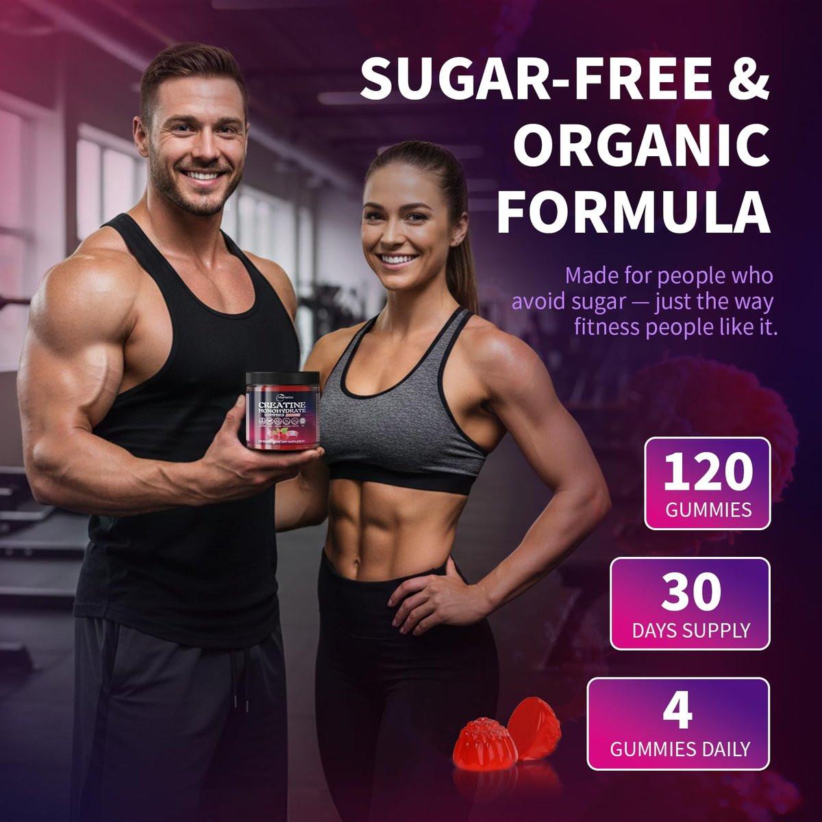 VitaHarbor Creatine Monohydrate Gummies 5000mg – Organic Pure Creatine Gummies, Sugar Free, Vegan, Non-GMO, Raspberry Flavor, 120 Count - görsel 13