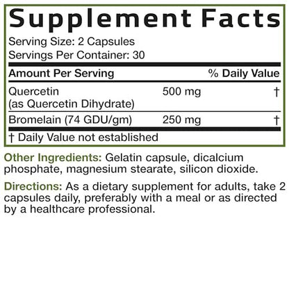Bronson Quercetin with Bromelain 2 in 1 Wellness Support, Non-GMO, 60 Capsules