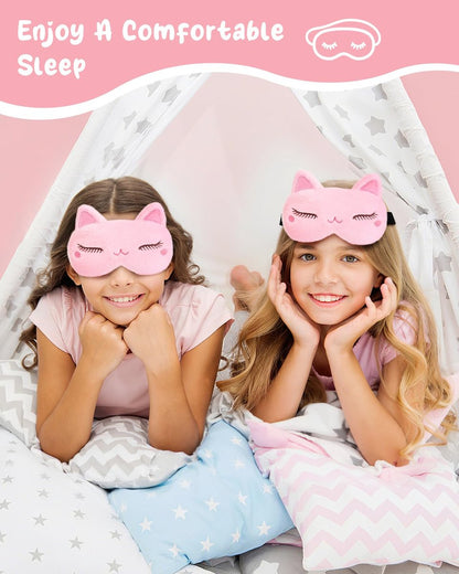 Miss Adola Sleep Mask for Kids - Valentines Gift for Kids Cute Plush Fluffy Sleeping Eye Cover Kawaii Soft Eyeshade Animal Eye Blindfold for Girls Boys Teens with Adjustable Strap, Cat