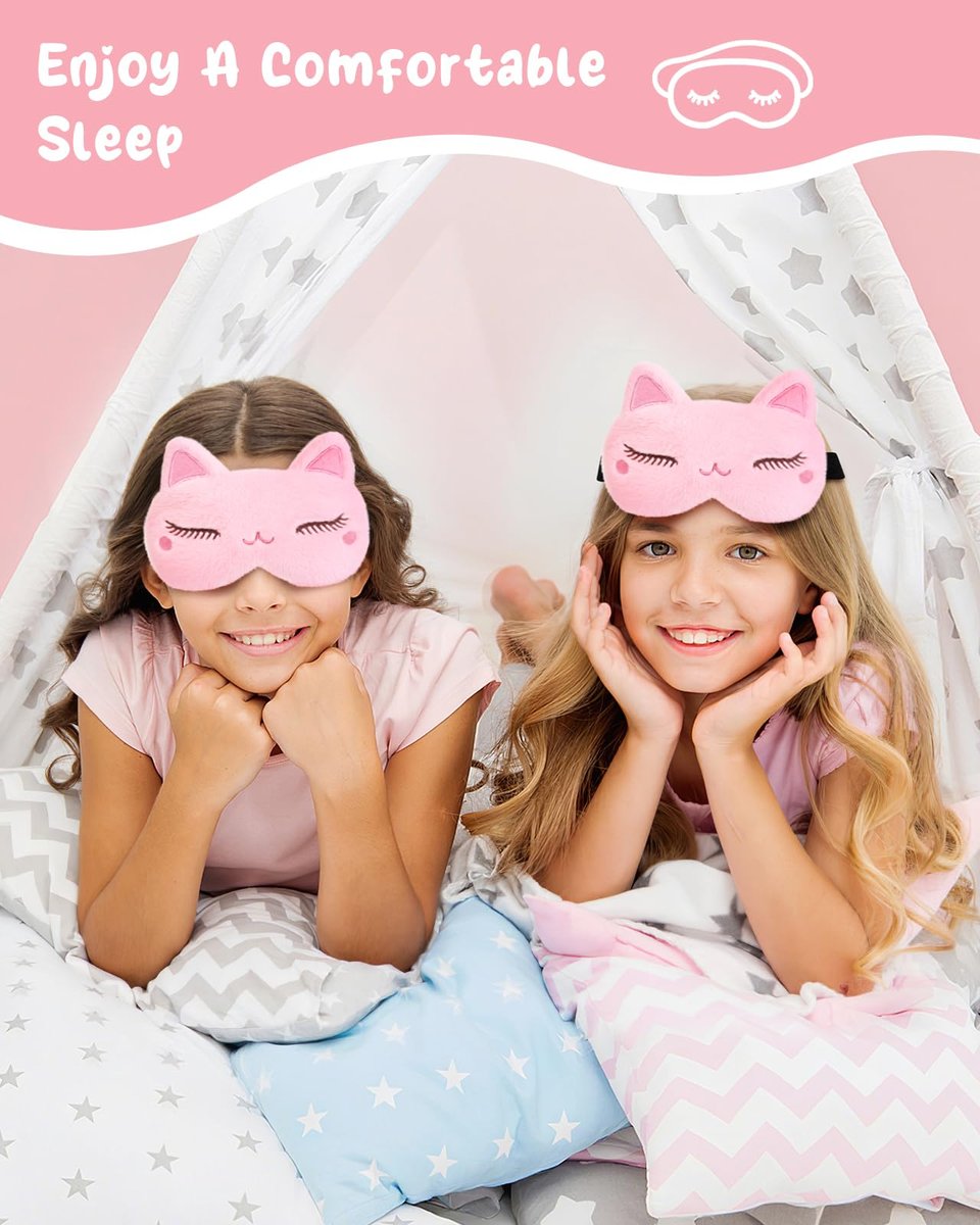Miss Adola Sleep Mask for Kids - Valentines Gift for Kids Cute Plush Fluffy Sleeping Eye Cover Kawaii Soft Eyeshade Animal Eye Blindfold for Girls Boys Teens with Adjustable Strap, Cat - görsel 6