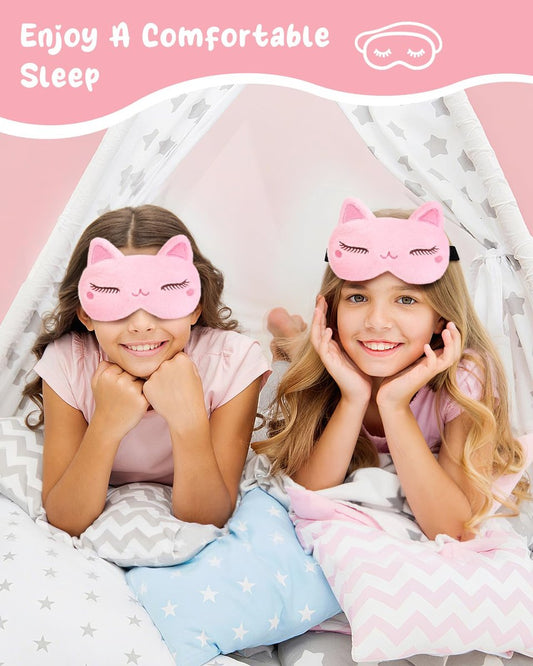 Miss Adola Sleep Mask for Kids - Valentines Gift for Kids Cute Plush Fluffy Sleeping Eye Cover Kawaii Soft Eyeshade Animal Eye Blindfold for Girls Boys Teens with Adjustable Strap, Cat