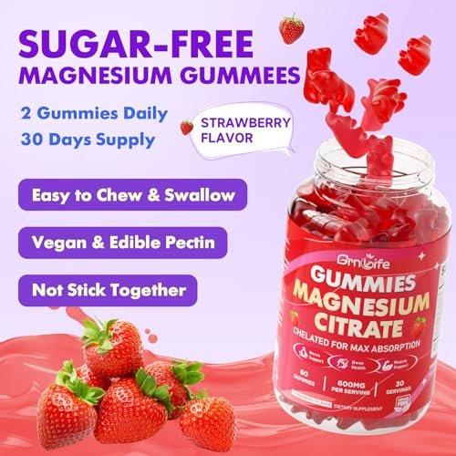 2 Pack Magnesium Citrate Gummies 600mg for Women Men, High Absorption Magnesium Supplement Gummies for Calm, Relaxation, Muscle Health, Vegan, Strawberry Flavor, 120 Count - görsel 4
