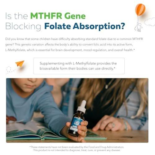Organic Kids Methylfolate + Methyl B12 Cofactor - Flavorless, Sublingual Form - 5-MTHF Form, Superior Form of Folate - Adjustable Dosing for All Ages - Mood, Behavior, Cognition - 1 oz. - görsel 1