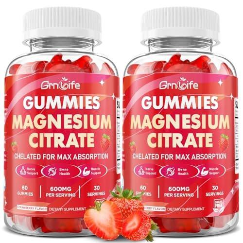 2 Pack Magnesium Citrate Gummies 600mg for Women Men, High Absorption Magnesium Supplement Gummies for Calm, Relaxation, Muscle Health, Vegan, Strawberry Flavor, 120 Count - görsel 2