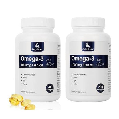 2 Bottles of Omega 3 Fish Oil Concentrate Supplement 1000 mg, with EPA and DHA, Support Heart, Joint, Brain, and Eye Health, 400 Softgels