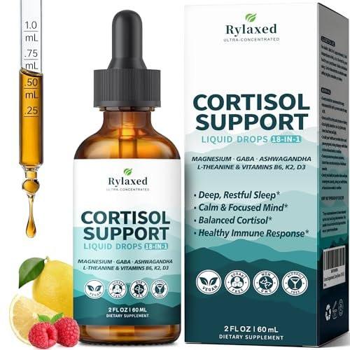 Cortisol Supplements for Women & Men, 18 in 1 Stress & Mood Support Drops with Magnesium 480mg, GABA, Ashwagandha, L-Theanine & Phosphatidylserine, for Relaxation & Sleep, Lemon Raspberry Flavor 60mL - görsel 8
