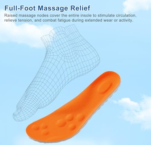 4D Cloud Insoles for Men Women, Memory Foam Boot Insoles, Comfortable and Breathable Massage Cushion Shoe Inserts with Arch Support, Trim to Fit All Shoe Types (1Pair-Orange, Men 9-10/Women 11-12) - görsel 6