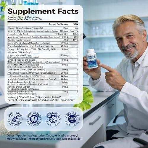 Fenolutra 18-in-1 Brain Supplement for Memory and Focus – Nootropic Capsules with Alpha GPC, Bacopa, Ginkgo Biloba, Lion's Mane, Vitamin B6 & B12 | Cognitive Health, Mental Clarity | Vegan, Non-GMO - görsel 1