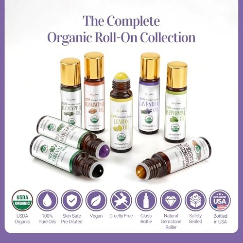 Lavender Essential Oil Roll On for Sleep Anxiety Stress Relief - 100% Pure USDA Organic Pre-Diluted MCT Coconut Oil - Calming Relaxing Bedtime Aromatherapy Yoga - Gemstone Roller 10ml Travel Size - görsel 8