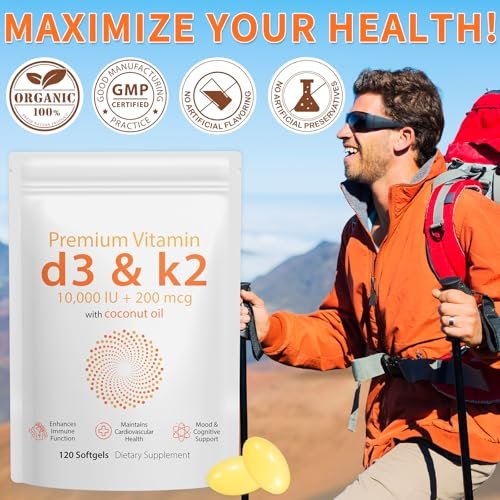 Daiasns Vitamin D3 K2 10000iu Supports Muscle & Brain Health - High-Potency D3 K2 Supplement Helps in Immune and Cardiovascular Support - 120 Softgels - görsel 8