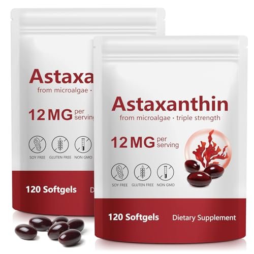 Tiuedu Astaxanthin 12mg, 120 Softgels, 4 Month Supply, Astaxanthin Antioxidant Supplements, Supports Eye, Joint, Internal Circulation, Skin Health- 2Package - görsel 2