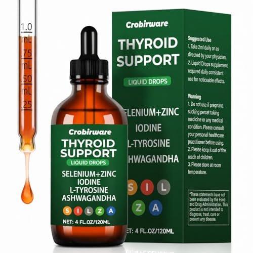 Crobirware Thyroid Support Complex Liquid Drops for Women & Men - High Potency Iodine, Zinc, Selenium & Ashwagandha for Cortisol & Stress Relief - Natural Metabolism & Energy Booster - 4 oz (120ml) - görsel 2