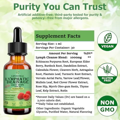 Lymphatic Drainage Drops, 18-in-1 Herbal Lymph System Support with Echinacea, Elderberry, Dandelion, Burdock Root, Cleavers for Lymphatic Cleanse Detox Immune Support, Liposomal for Max Absorption - görsel 12