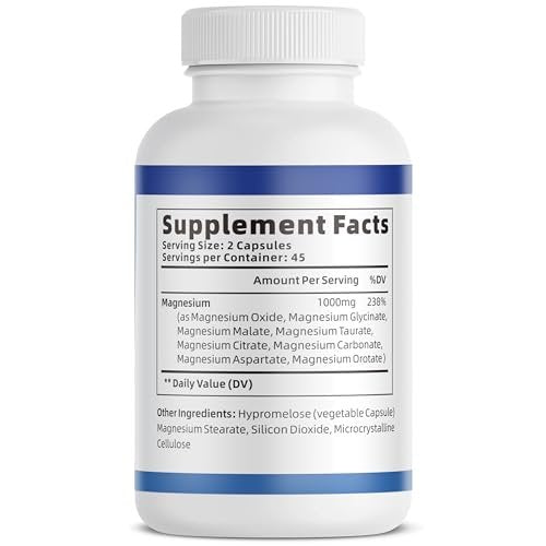 1000mg Magnesium Complex for Women & Men*, 8 Elemental with Magnesium Glycinate, Citrate, Malate, Taurate, Oxide, Carbonate, Aspartate, Orotate for Bones, Muscle, Recovery, Energy, Vegan, 90 Capsules - görsel 1