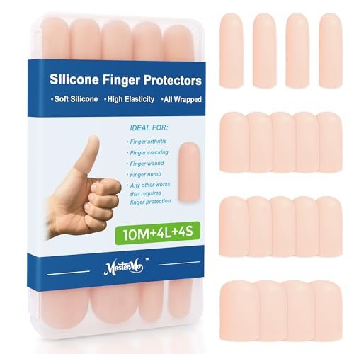 Gel Finger Cots Protectors, Silicone Fingers Covers Bandages Caps Sleeves for Fingertip Thumb Protection, Ideal for Trigger, Arthritis, Cracking, Blisters, Callus, Hangnail & Pain Relief (Nude, 10M+4L+4S) - görsel 1