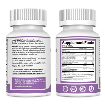 Bebien fit 13-in-1 Myo Inositol & D-Chiro Inositol for Women, 2460mg - 40:1 Ratio Supplement Plus Alpha Lipoic Acid/Folate/Vitex/Magnesium, 60 Vegan Capsules