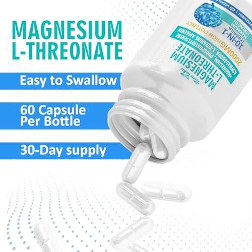Magnesium L-Threonate 2000mg | 10-in-1 Supplement for Brain Health & Cognitive Support | High-Absorption Magnesium Threonate Capsules, 60 Count - görsel 4