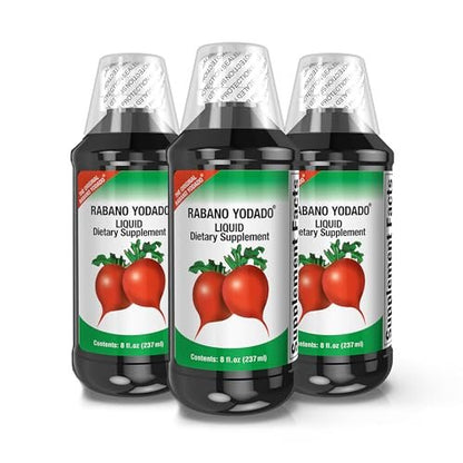 Rabano Yodado Ionized Radish Dietary Liquid Supplement with Iodine, Vitamin B1, B6 & B12, Wellness & Digestive Support, Helps Maintain Natural Energy & Nutrient Balance, 8 Fl Oz, Pack of 3