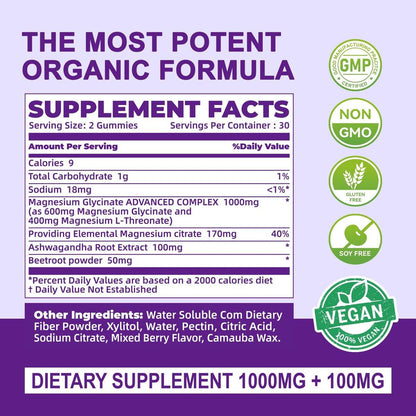NUTRAGOGO Ashwagandha Gummies & Vitamin D3 Gummies Organic Aswangdha Supplement for Improve Sleep, Stress Relief & Mood Calm (Grape Berry, Non-GMO, Gluten-Free & Sugar Free) - 1 Pack