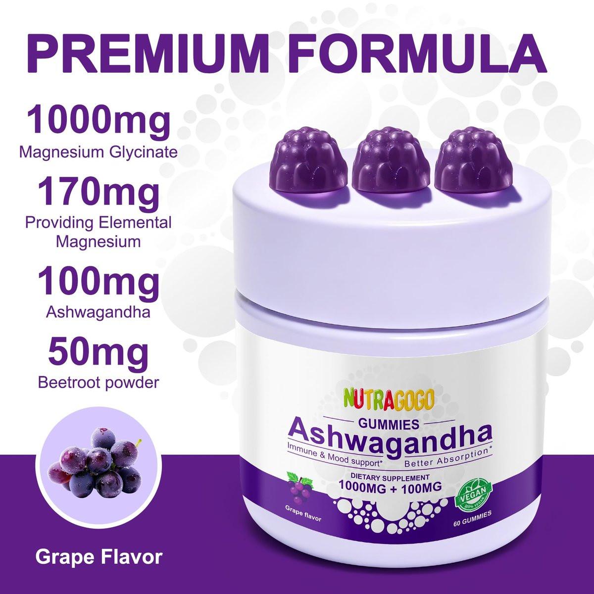 NUTRAGOGO Ashwagandha Gummies & Vitamin D3 Gummies Organic Aswangdha Supplement for Improve Sleep, Stress Relief & Mood Calm (Grape Berry, Non-GMO, Gluten-Free & Sugar Free) - 1 Pack - görsel 13