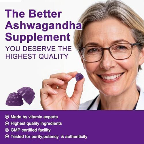 NUTRAGOGO Ashwagandha Gummies & Vitamin D3 Gummies Organic Aswangdha Supplement for Improve Sleep, Stress Relief & Mood Calm (Grape Berry, Non-GMO, Gluten-Free & Sugar Free) - 1 Pack - görsel 6