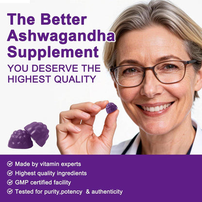 NUTRAGOGO Ashwagandha Gummies & Vitamin D3 Gummies Organic Aswangdha Supplement for Improve Sleep, Stress Relief & Mood Calm (Grape Berry, Non-GMO, Gluten-Free & Sugar Free) - 1 Pack