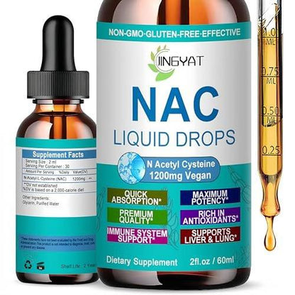 NAC Supplement N-Acetyl Cysteine | High Absorption NAC 1200mg Liquid Drops for Respiratory, Liver & Kidney Detox, Immune Support & Antioxidants | Vegan | Non-GMO | Gluten Free | Fast-Acting Formula