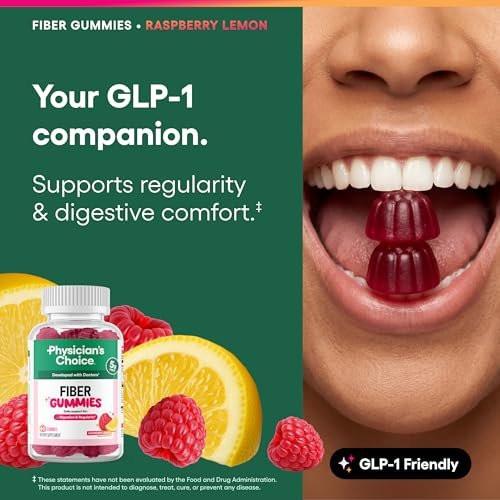 Physician's CHOICE Fiber Gummies for GLP-1 Support - No Sugar Added & Vegan - Raspberry Lemon - Natural Chicory Root Prebiotic Fiber Gummy - Digestive Health & Regularity for Women & Men - 60CT - görsel 3