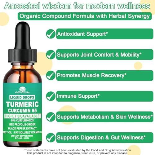 Turmeric Curcumin Supplement Drops with 95% Curcuminoids, Enhanced Absorption Liquid Turmeric Complex 1000mg w/Bee Propolis Ginger MCT Oil Vitamin C & Black Pepper for Joint & Immune Support | Non GMO - görsel 6